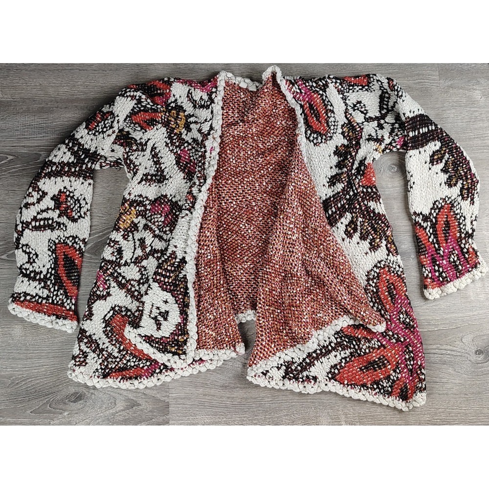 Ana Couture Open Cardigan Size Large Chunky Knit Long Sleeve Floral